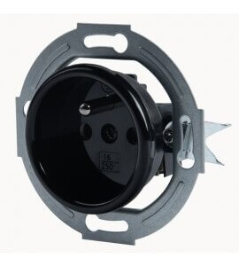 Retro stopcontact 230 V met randaarde zwart zonder raam