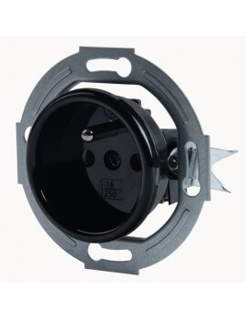 Retro stopcontact 230 V met randaarde zwart zonder raam